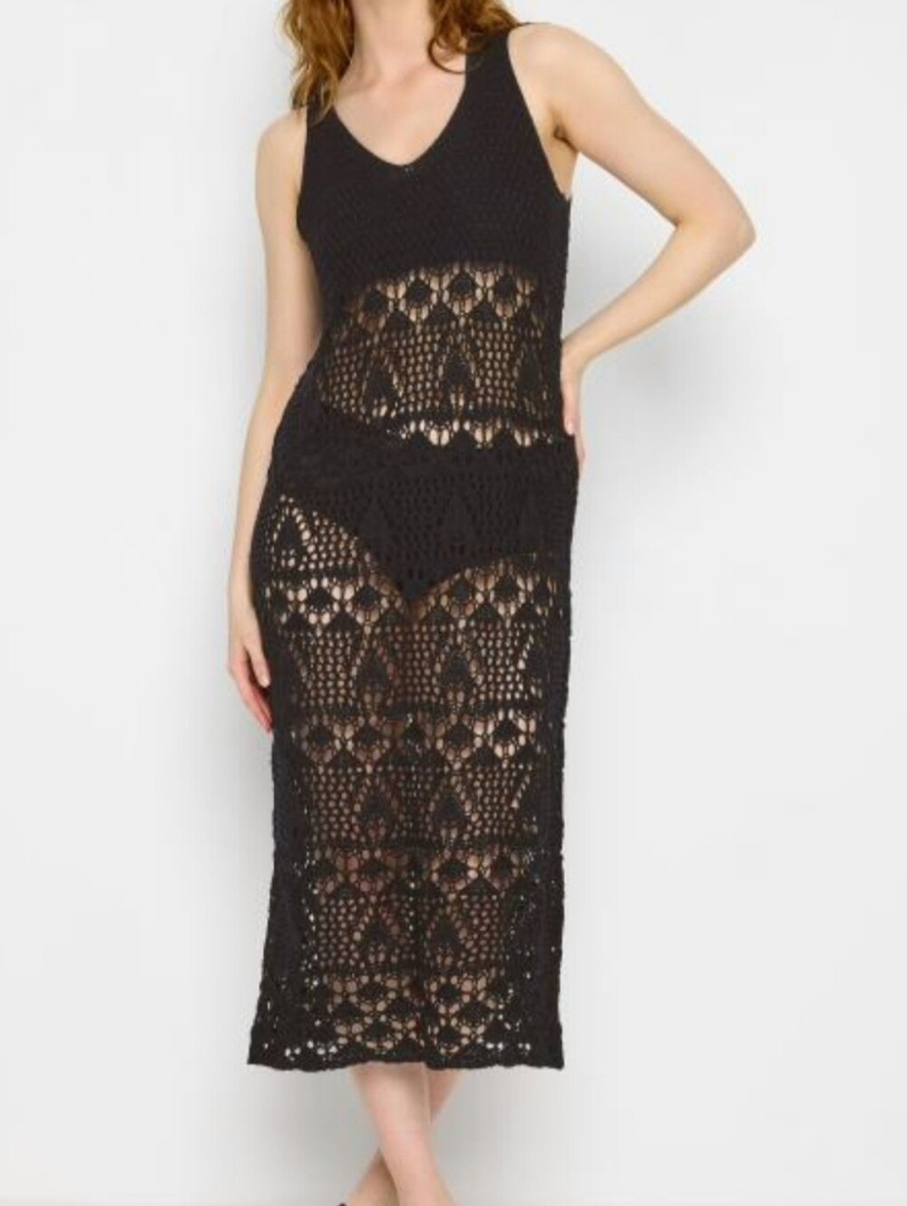 Maggy London Black Crochet Maxi Dress